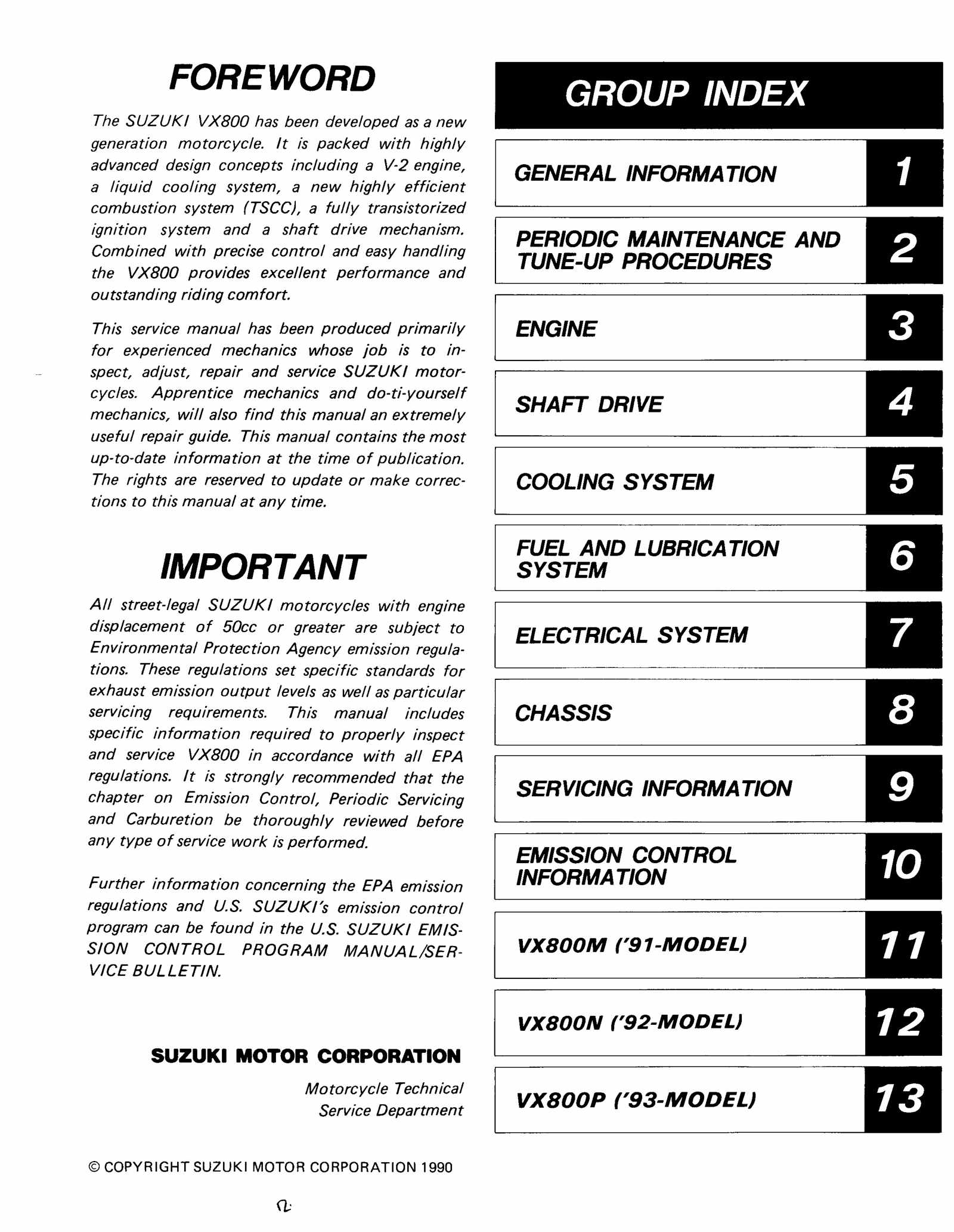 OEM Suzuki VX800 Owner's Manual EN, FR, SW, SP PN 99011-45C52-028